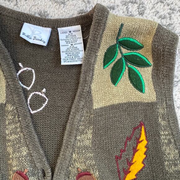 Bobbie Brooks Womens Fall Harvest Pumpkin Corn Print Vest Green Size Medium - Picture 4 of 8